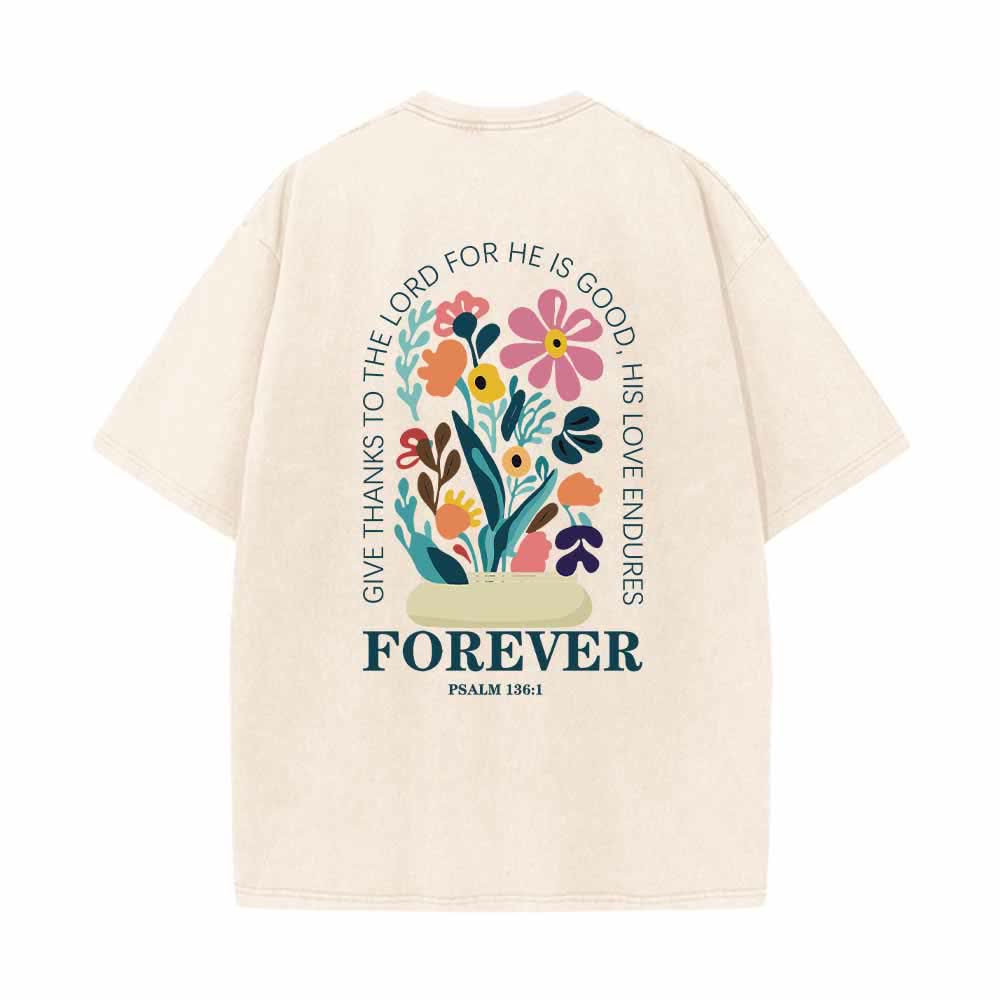 Christianartworkshop Dank sei dem Herrn (Psalm 136,1) Kleines, blumengemustertes T-Shirt mit Rückenvase und doppelseitigem Aufdruck - image 4