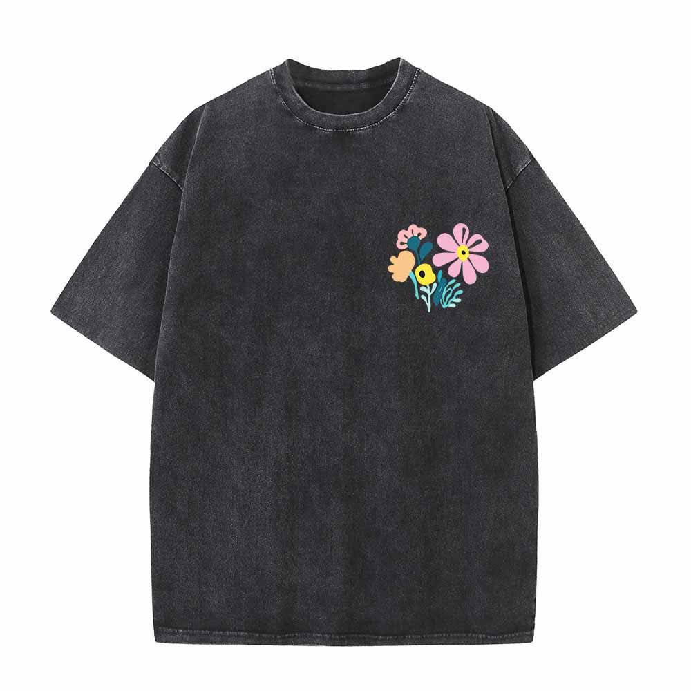 Christianartworkshop Dank sei dem Herrn (Psalm 136,1) Kleines, blumengemustertes T-Shirt mit Rückenvase und doppelseitigem Aufdruck - image 2