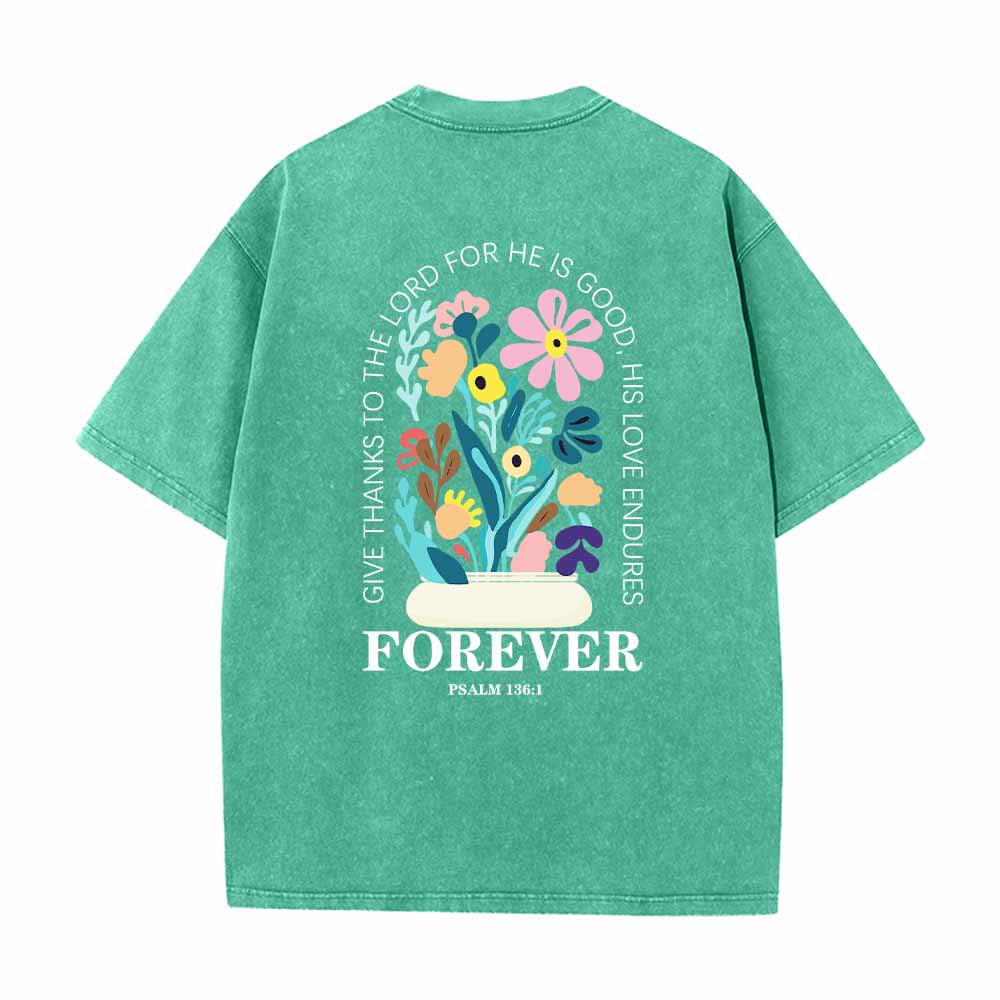 Christianartworkshop Dank sei dem Herrn (Psalm 136,1) Kleines, blumengemustertes T-Shirt mit Rückenvase und doppelseitigem Aufdruck - image 25
