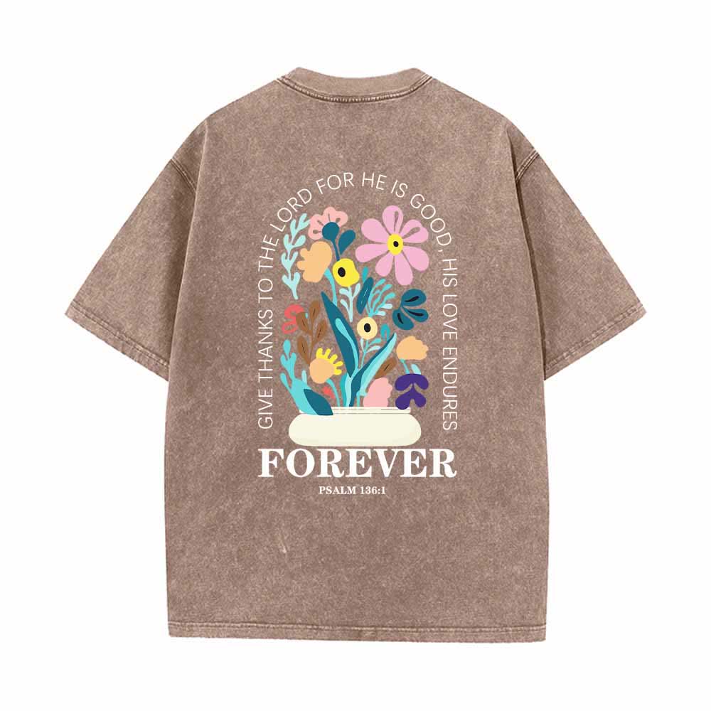 Christianartworkshop Dank sei dem Herrn (Psalm 136,1) Kleines, blumengemustertes T-Shirt mit Rückenvase und doppelseitigem Aufdruck - image 19