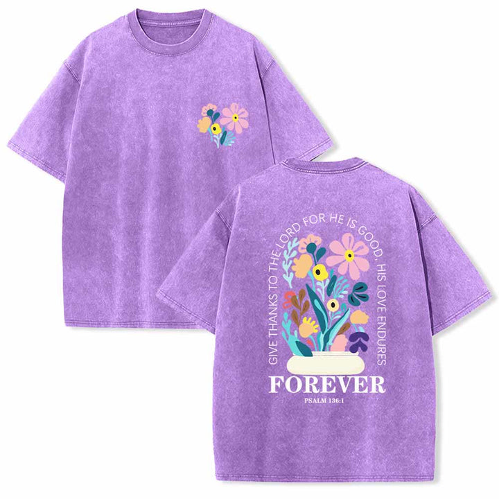 Christianartworkshop Dank sei dem Herrn (Psalm 136,1) Kleines, blumengemustertes T-Shirt mit Rückenvase und doppelseitigem Aufdruck - Lila - 5XL - image 6