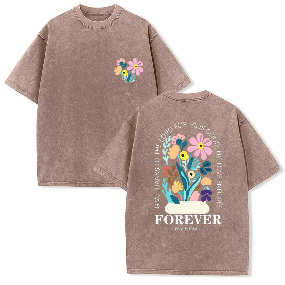 Christianartworkshop Dank sei dem Herrn (Psalm 136,1) Kleines, blumengemustertes T-Shirt mit Rückenvase und doppelseitigem Aufdruck - Braun - 5XL - image 18