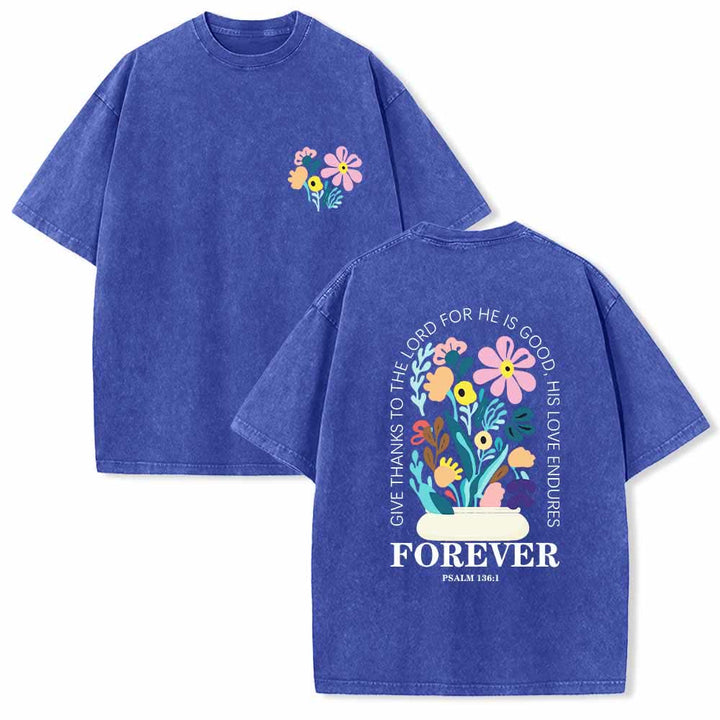 Christianartworkshop Dank sei dem Herrn (Psalm 136,1) Kleines, blumengemustertes T-Shirt mit Rückenvase und doppelseitigem Aufdruck - Blau - 5XL - image 15