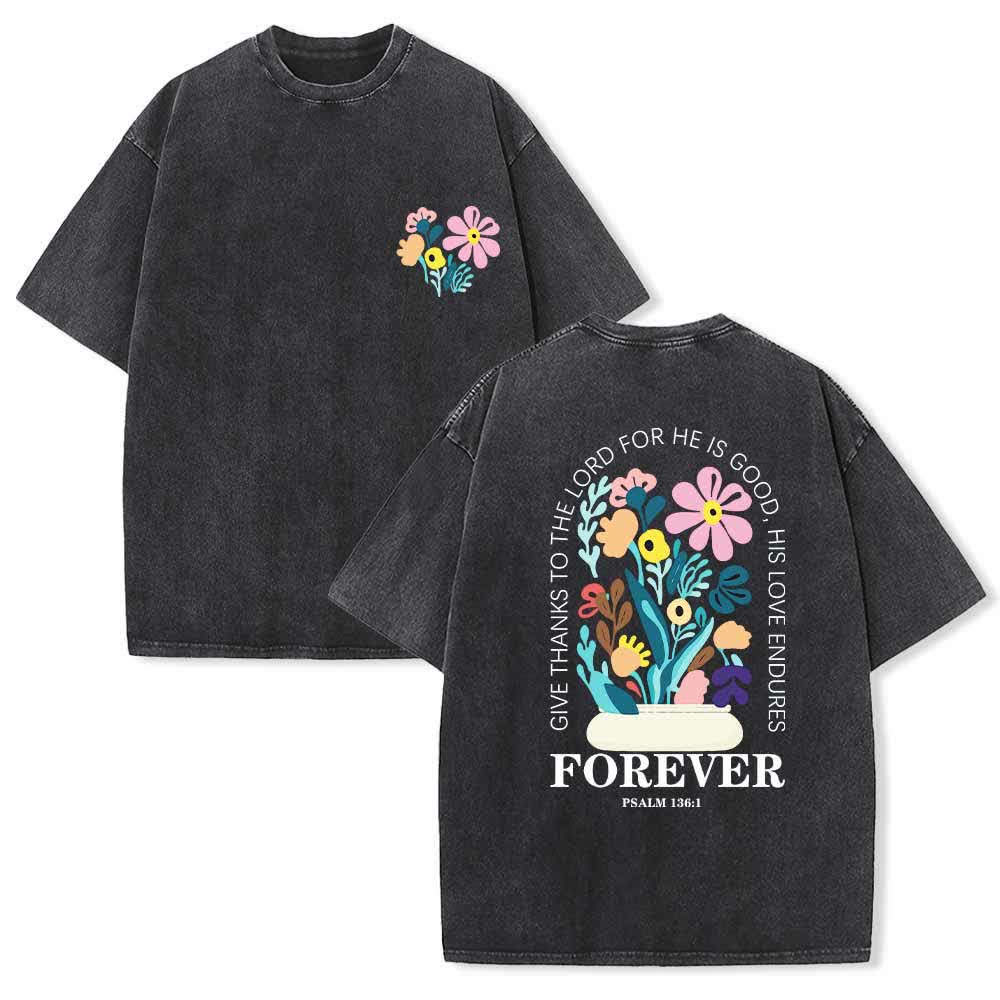 Christianartworkshop Dank sei dem Herrn (Psalm 136,1) Kleines, blumengemustertes T-Shirt mit Rückenvase und doppelseitigem Aufdruck - Schwarz - 5XL - image 0