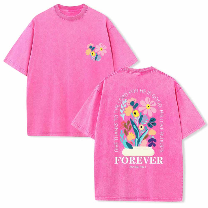 Christianartworkshop Dank sei dem Herrn (Psalm 136,1) Kleines, blumengemustertes T-Shirt mit Rückenvase und doppelseitigem Aufdruck - Rosa - 5XL - image 9