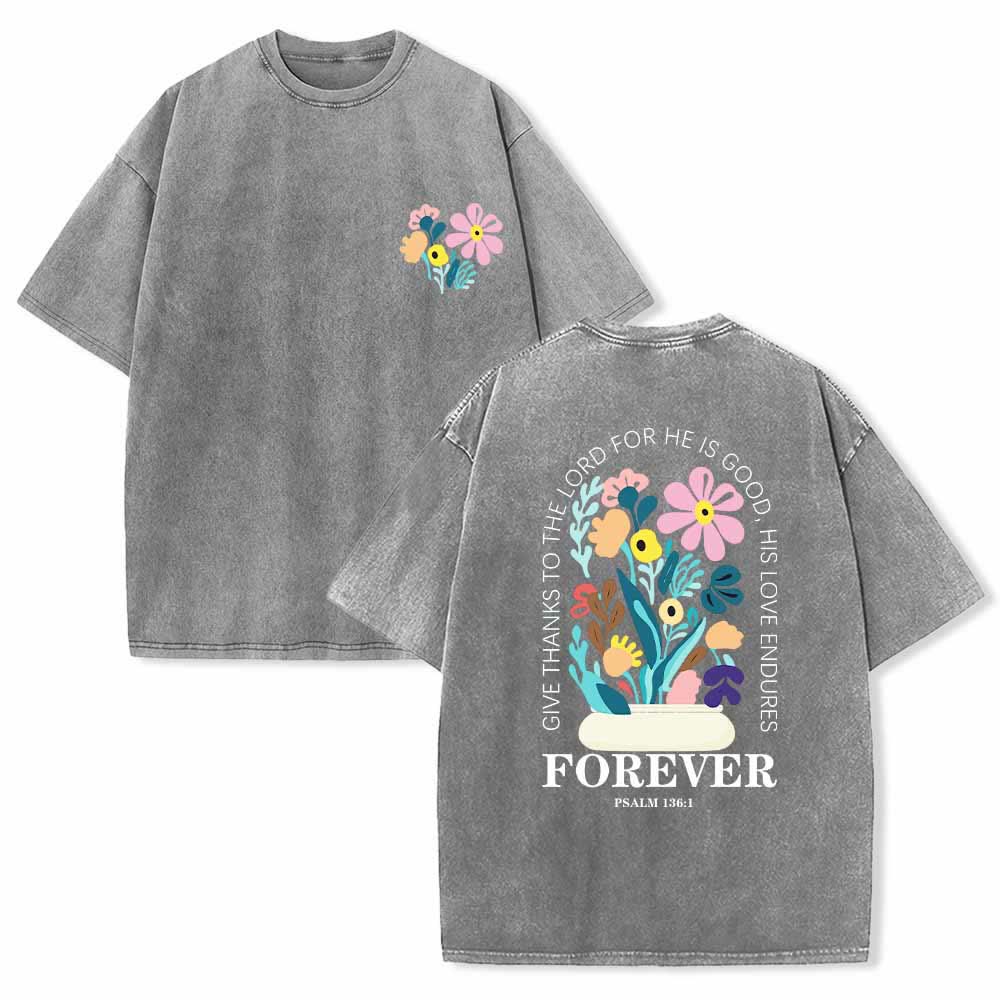 Christianartworkshop Dank sei dem Herrn (Psalm 136,1) Kleines, blumengemustertes T-Shirt mit Rückenvase und doppelseitigem Aufdruck - Grau - 5XL - image 21