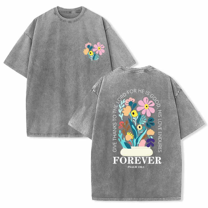 Christianartworkshop Dank sei dem Herrn (Psalm 136,1) Kleines, blumengemustertes T-Shirt mit Rückenvase und doppelseitigem Aufdruck - Grau - 5XL - image 21