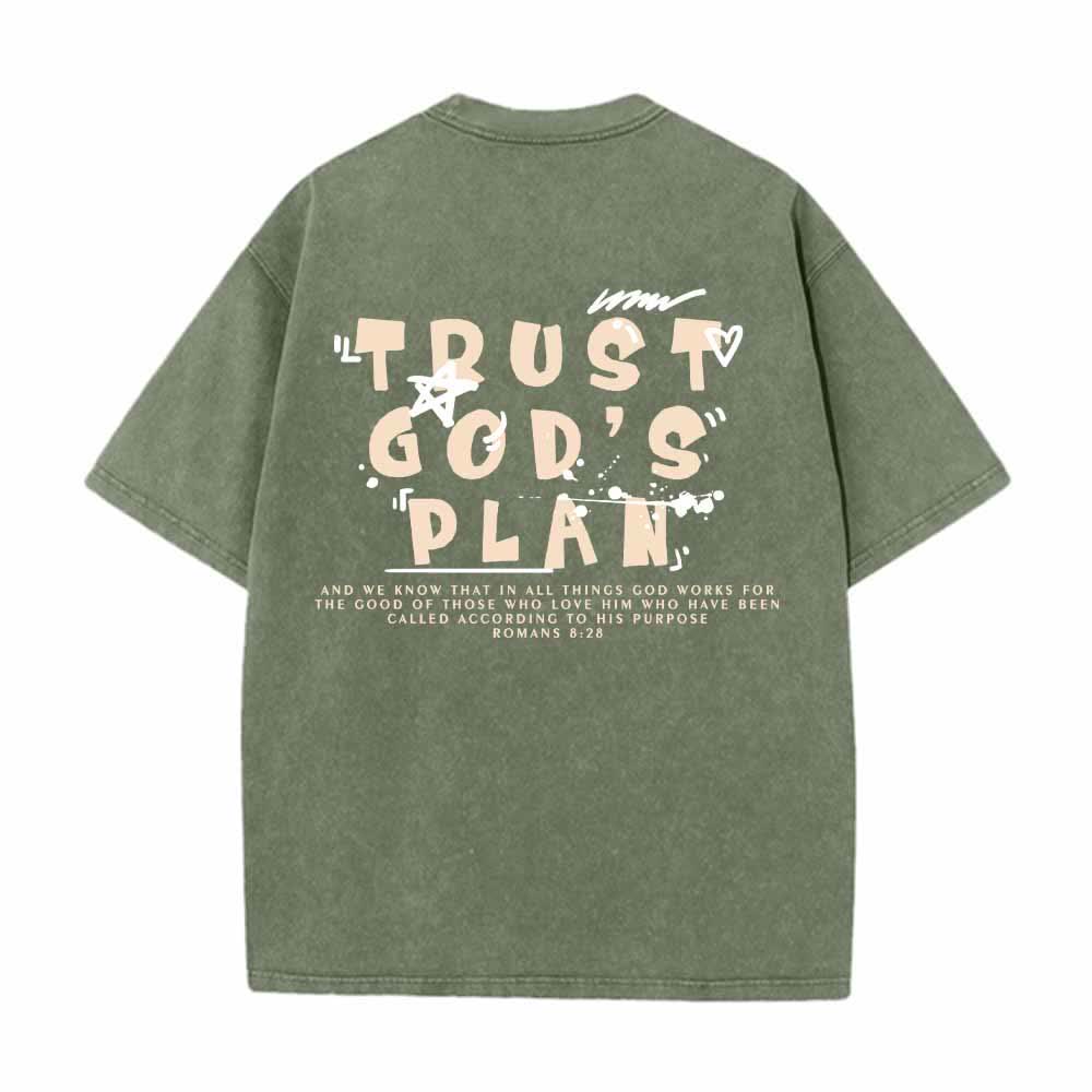 Christianartworkshop Vertraue auf Gottes Plan – Graffiti-Schriftart, Mini-Druck auf der Vorderseite, großer Text auf der Rückseite, Römer 8,28, doppelseitig bedrucktes, gewaschenes T-Shirt - image 16