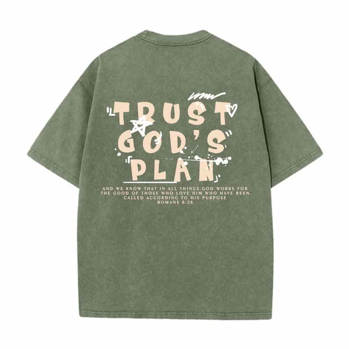 Christianartworkshop Vertraue auf Gottes Plan – Graffiti-Schriftart, Mini-Druck auf der Vorderseite, großer Text auf der Rückseite, Römer 8,28, doppelseitig bedrucktes, gewaschenes T-Shirt - image 16