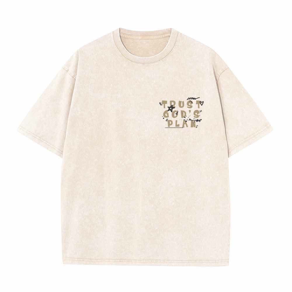 Christianartworkshop Vertraue auf Gottes Plan – Graffiti-Schriftart, Mini-Druck auf der Vorderseite, großer Text auf der Rückseite, Römer 8,28, doppelseitig bedrucktes, gewaschenes T-Shirt - image 8