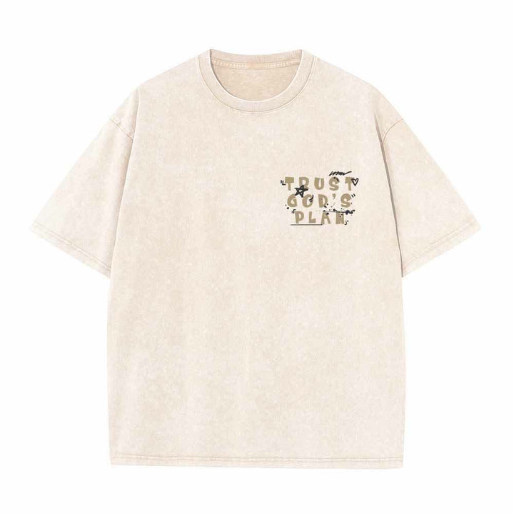 Christianartworkshop Vertraue auf Gottes Plan – Graffiti-Schriftart, Mini-Druck auf der Vorderseite, großer Text auf der Rückseite, Römer 8,28, doppelseitig bedrucktes, gewaschenes T-Shirt - image 8