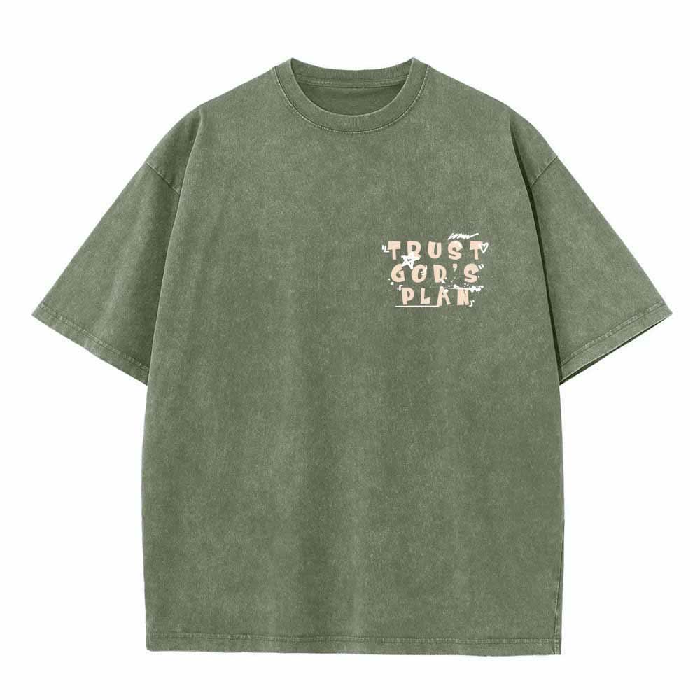 Christianartworkshop Vertraue auf Gottes Plan – Graffiti-Schriftart, Mini-Druck auf der Vorderseite, großer Text auf der Rückseite, Römer 8,28, doppelseitig bedrucktes, gewaschenes T-Shirt - image 17