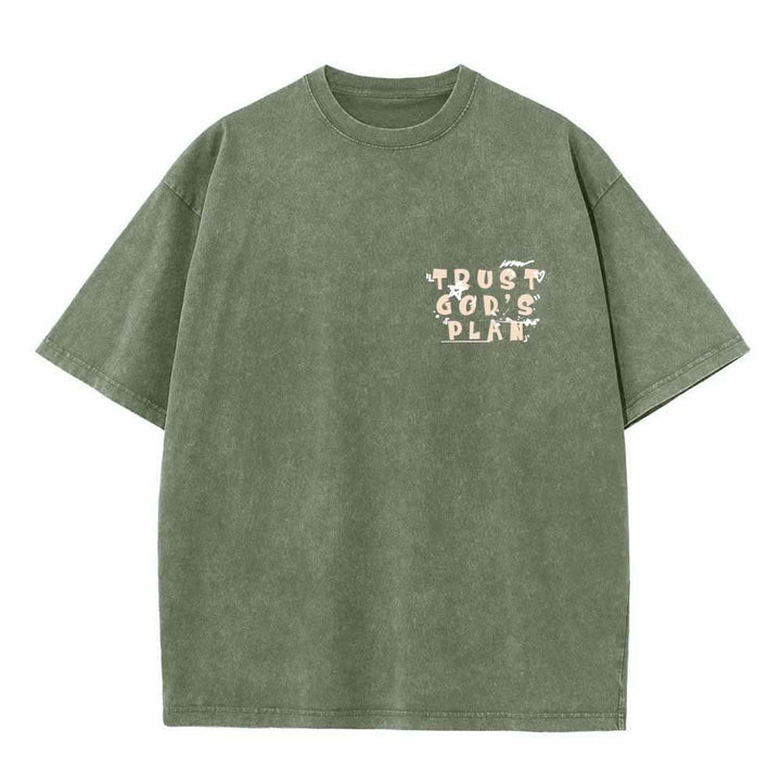 Christianartworkshop Vertraue auf Gottes Plan – Graffiti-Schriftart, Mini-Druck auf der Vorderseite, großer Text auf der Rückseite, Römer 8,28, doppelseitig bedrucktes, gewaschenes T-Shirt - image 17