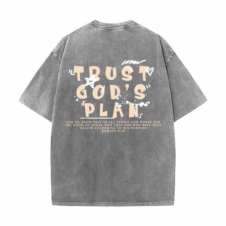 Christianartworkshop Vertraue auf Gottes Plan – Graffiti-Schriftart, Mini-Druck auf der Vorderseite, großer Text auf der Rückseite, Römer 8,28, doppelseitig bedrucktes, gewaschenes T-Shirt - image 25