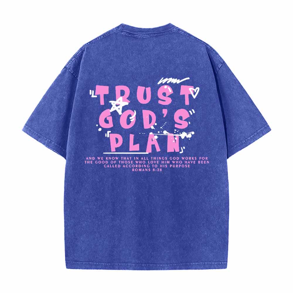 Christianartworkshop Vertraue auf Gottes Plan – Graffiti-Schriftart, Mini-Druck auf der Vorderseite, großer Text auf der Rückseite, Römer 8,28, doppelseitig bedrucktes, gewaschenes T-Shirt - image 19