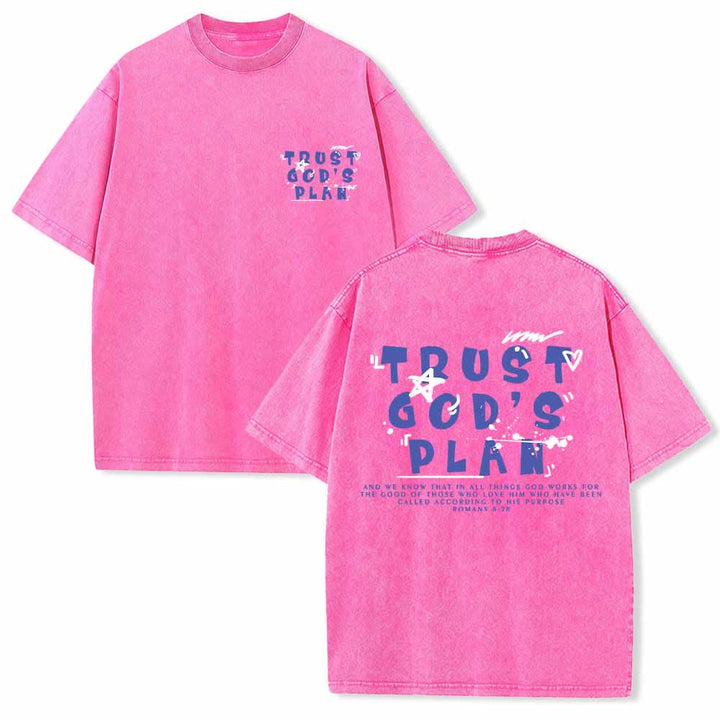 Christianartworkshop Vertraue auf Gottes Plan – Graffiti-Schriftart, Mini-Druck auf der Vorderseite, großer Text auf der Rückseite, Römer 8,28, doppelseitig bedrucktes, gewaschenes T-Shirt - Rosa - 5XL - image 12