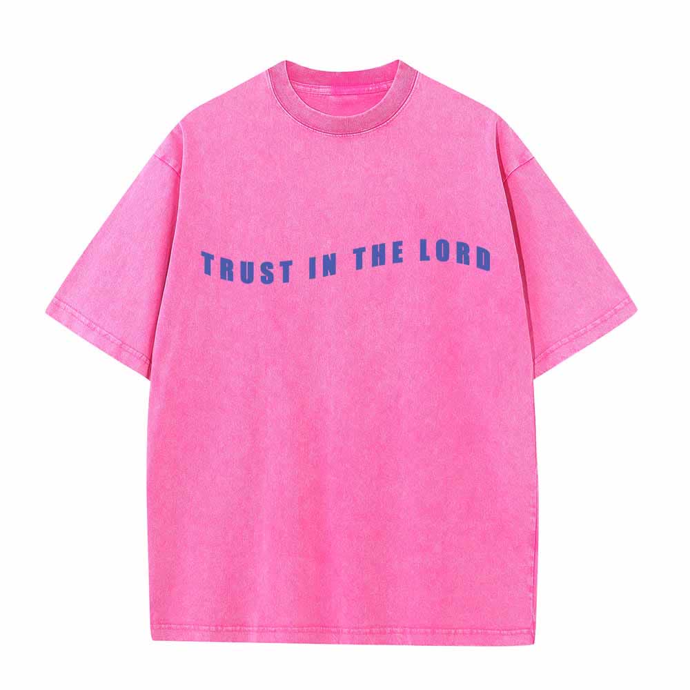 Christianartworkshop Vertraue auf den Herrn! Gerade Vorderseite, gewölbte Rückseite. Sprüche 3,5-6. Beidseitig gewaschenes T-Shirt. - image 17
