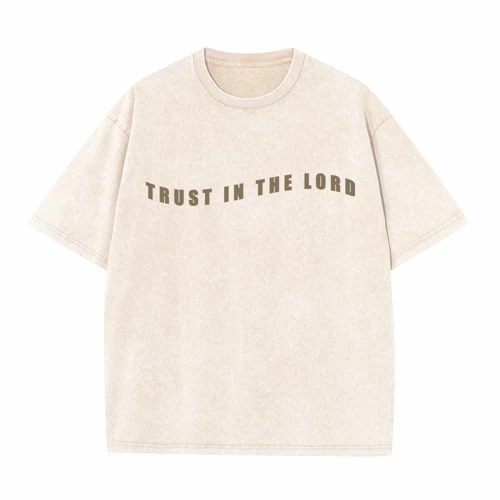 Christianartworkshop Vertraue auf den Herrn! Gerade Vorderseite, gewölbte Rückseite. Sprüche 3,5-6. Beidseitig gewaschenes T-Shirt. - image 11