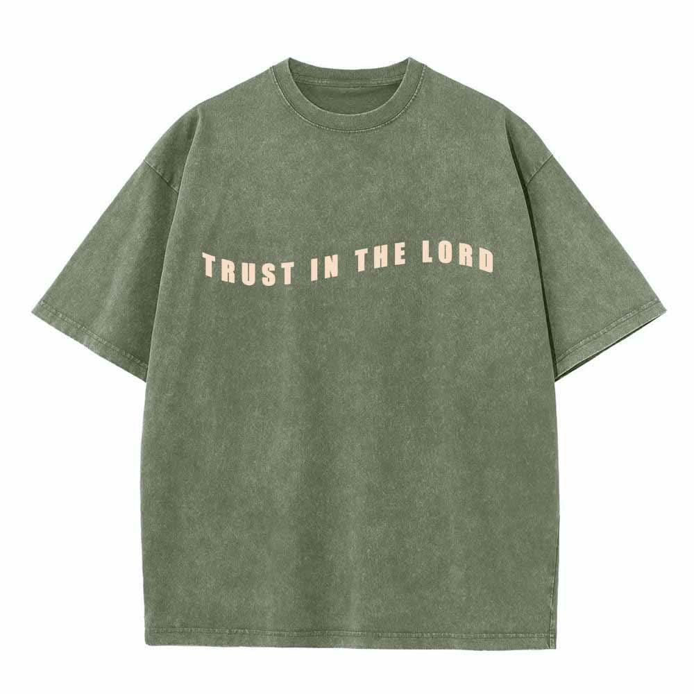 Christianartworkshop Vertraue auf den Herrn! Gerade Vorderseite, gewölbte Rückseite. Sprüche 3,5-6. Beidseitig gewaschenes T-Shirt. - image 20