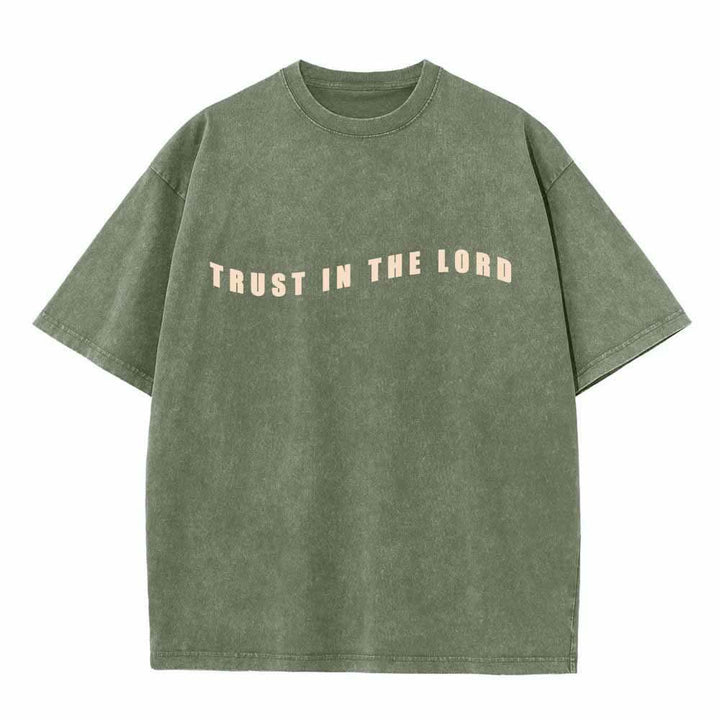 Christianartworkshop Vertraue auf den Herrn! Gerade Vorderseite, gewölbte Rückseite. Sprüche 3,5-6. Beidseitig gewaschenes T-Shirt. - image 20