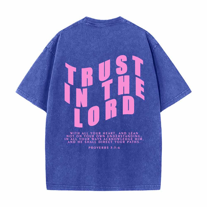 Christianartworkshop Vertraue auf den Herrn! Gerade Vorderseite, gewölbte Rückseite. Sprüche 3,5-6. Beidseitig gewaschenes T-Shirt. - image 22