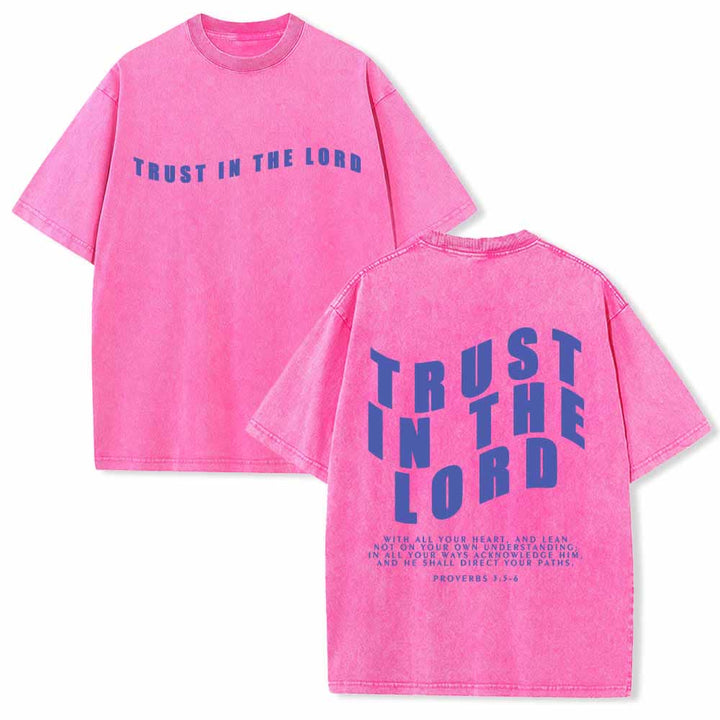 Christianartworkshop Vertraue auf den Herrn! Gerade Vorderseite, gewölbte Rückseite. Sprüche 3,5-6. Beidseitig gewaschenes T-Shirt. - Rosa - 5XL - image 15