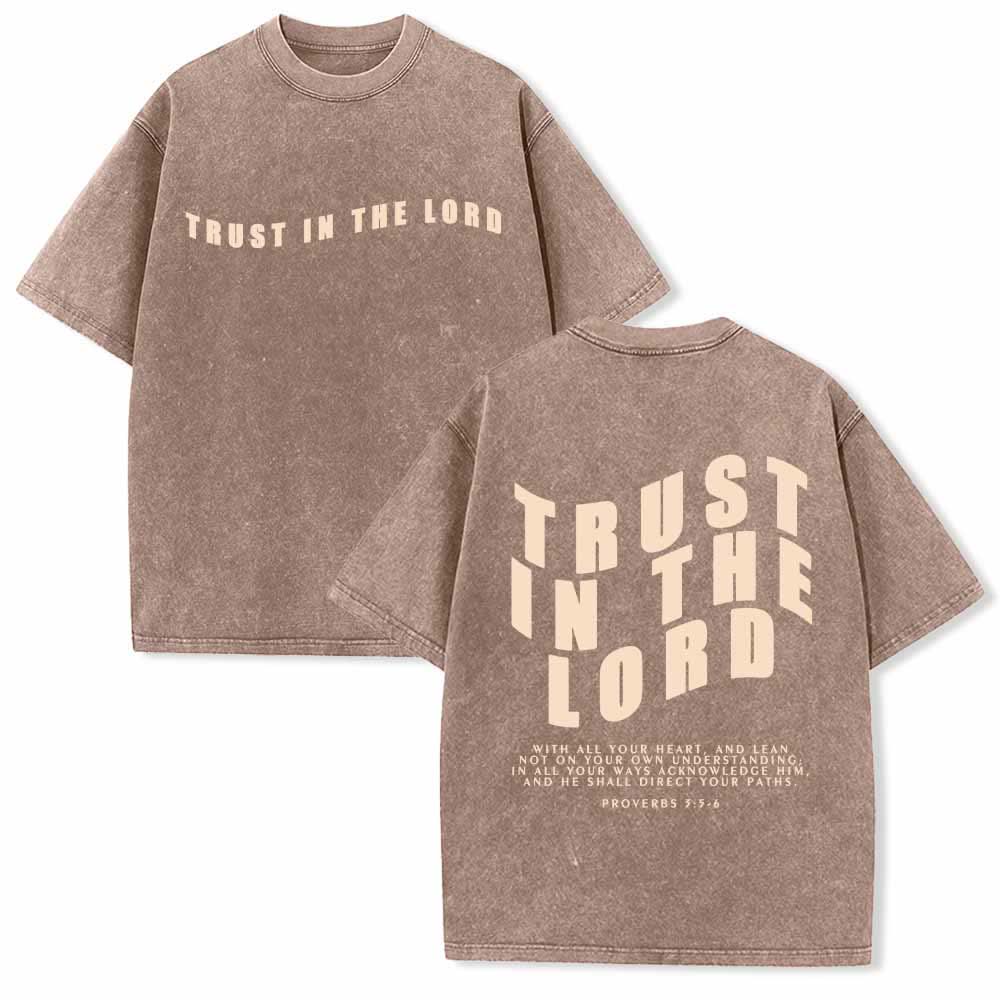 Christianartworkshop Vertraue auf den Herrn! Gerade Vorderseite, gewölbte Rückseite. Sprüche 3,5-6. Beidseitig gewaschenes T-Shirt. - Braun - 5XL - image 24