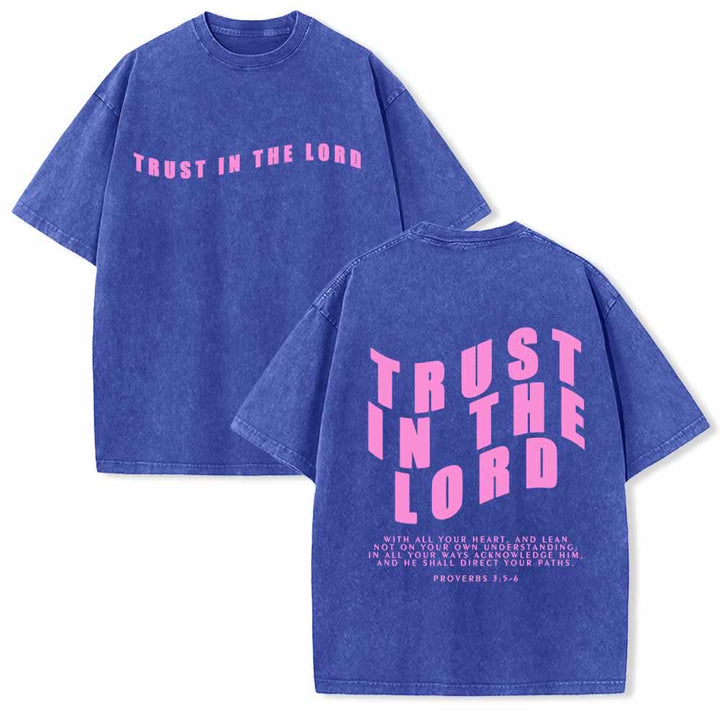 Christianartworkshop Vertraue auf den Herrn! Gerade Vorderseite, gewölbte Rückseite. Sprüche 3,5-6. Beidseitig gewaschenes T-Shirt. - Blau - 5XL - image 21