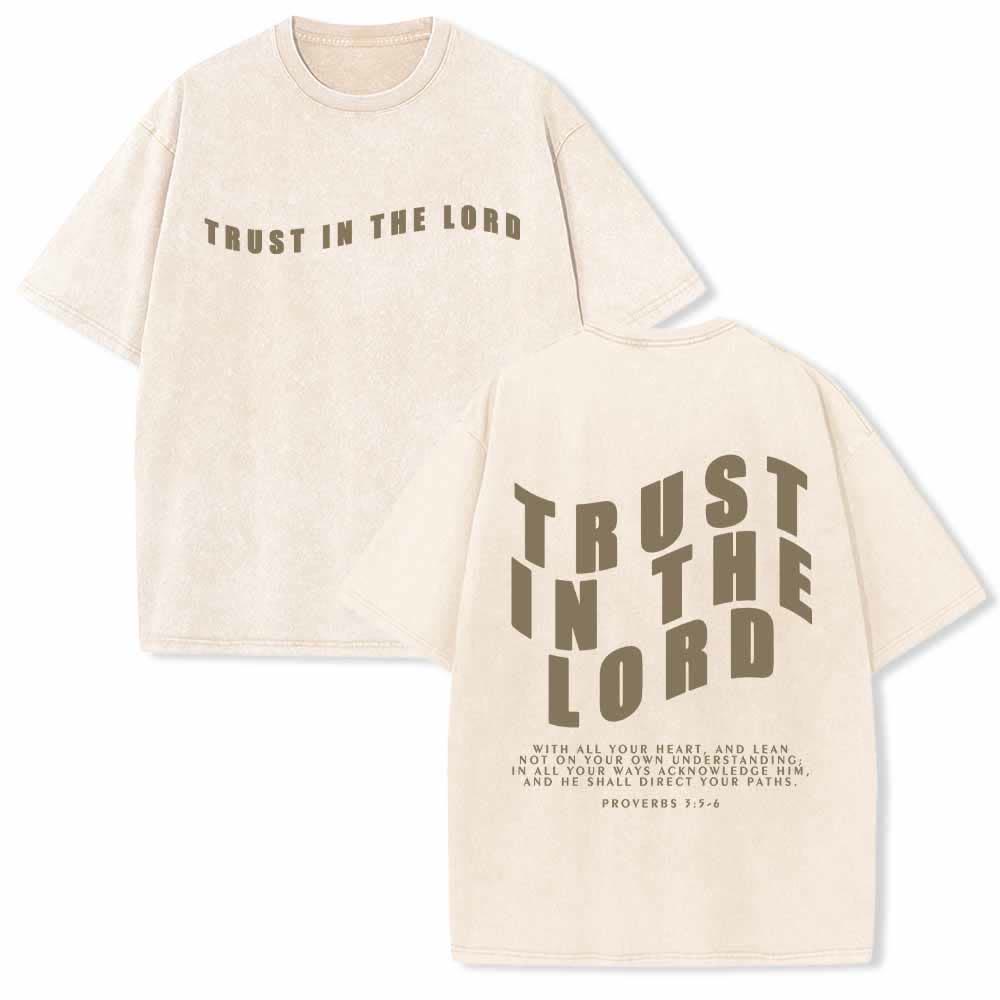 Christianartworkshop Vertraue auf den Herrn! Gerade Vorderseite, gewölbte Rückseite. Sprüche 3,5-6. Beidseitig gewaschenes T-Shirt. - Beige - 5XL - image 9