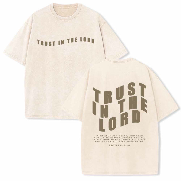 Christianartworkshop Vertraue auf den Herrn! Gerade Vorderseite, gewölbte Rückseite. Sprüche 3,5-6. Beidseitig gewaschenes T-Shirt. - Beige - 5XL - image 9