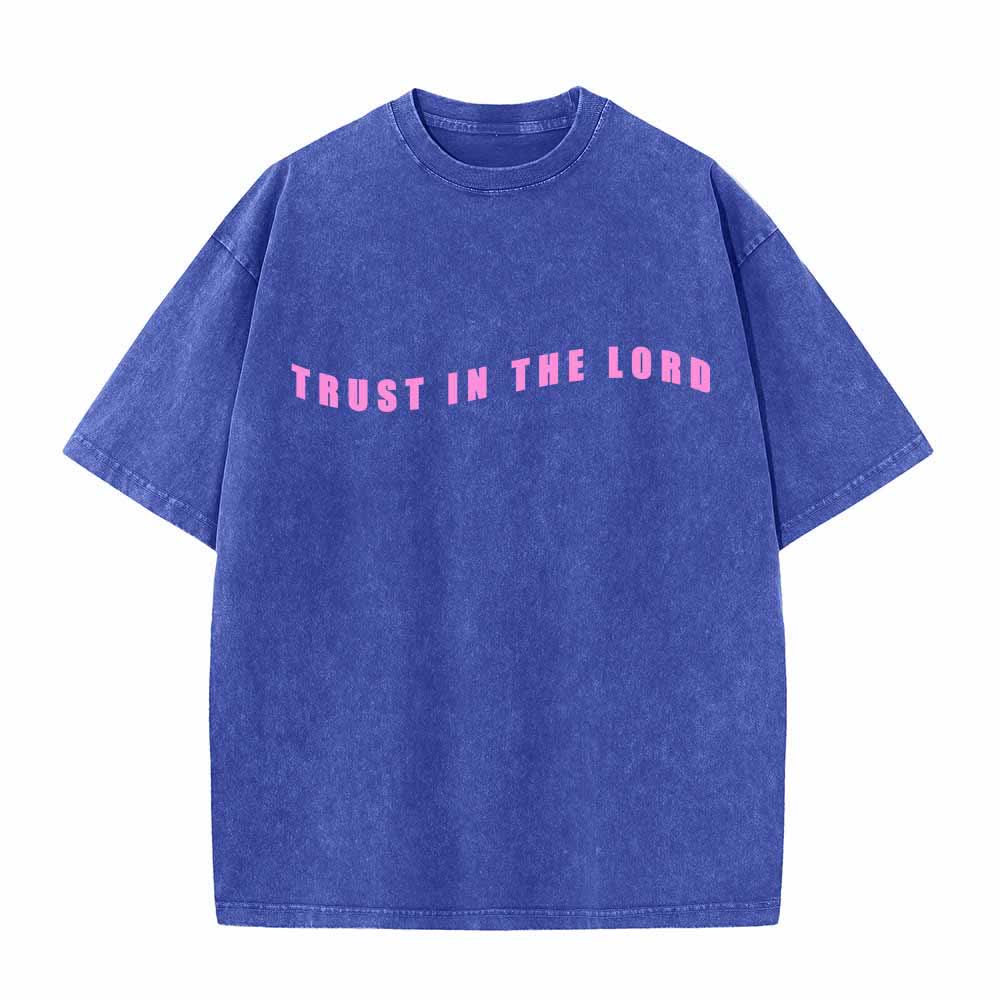 Christianartworkshop Vertraue auf den Herrn! Gerade Vorderseite, gewölbte Rückseite. Sprüche 3,5-6. Beidseitig gewaschenes T-Shirt. - image 23