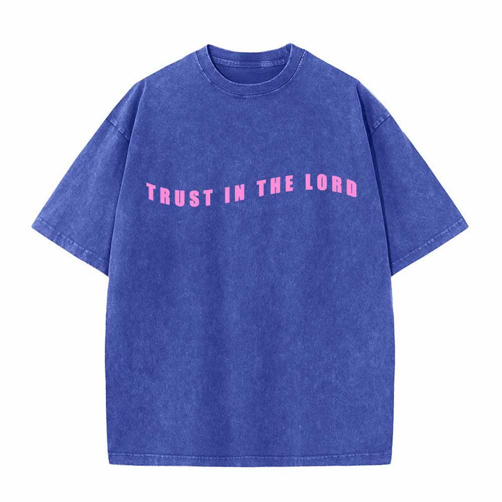 Christianartworkshop Vertraue auf den Herrn! Gerade Vorderseite, gewölbte Rückseite. Sprüche 3,5-6. Beidseitig gewaschenes T-Shirt. - image 23