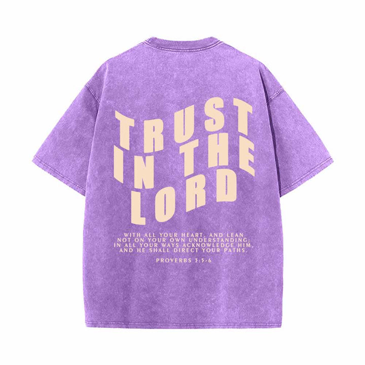 Christianartworkshop Vertraue auf den Herrn! Gerade Vorderseite, gewölbte Rückseite. Sprüche 3,5-6. Beidseitig gewaschenes T-Shirt. - image 13