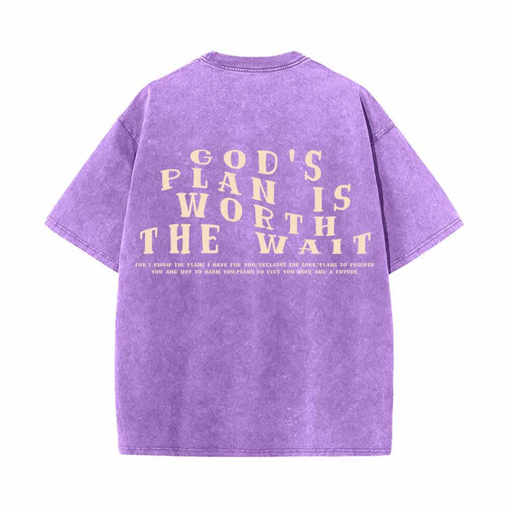Christianartworkshop Gottes Plan ist das Warten wert – Vorderseite: Mini-Stapeltext; Rückseite: Bogen, große Schriftart; beidseitig gewaschenes T-Shirt - image 16