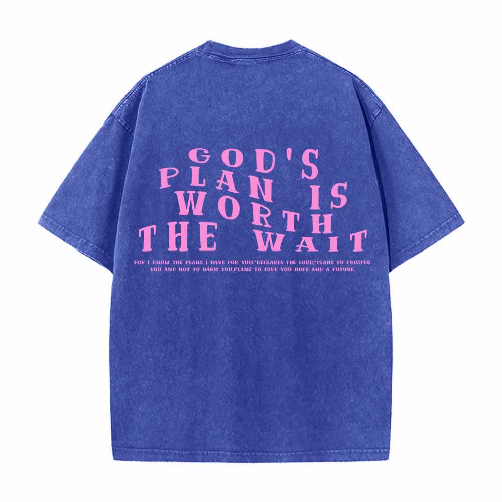 Christianartworkshop Gottes Plan ist das Warten wert – Vorderseite: Mini-Stapeltext; Rückseite: Bogen, große Schriftart; beidseitig gewaschenes T-Shirt - image 25