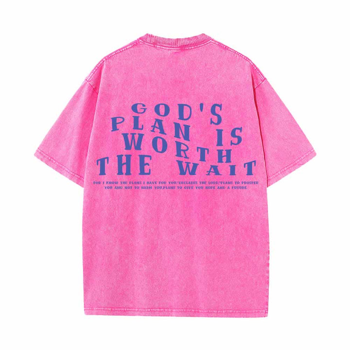 Christianartworkshop Gottes Plan ist das Warten wert – Vorderseite: Mini-Stapeltext; Rückseite: Bogen, große Schriftart; beidseitig gewaschenes T-Shirt - image 19