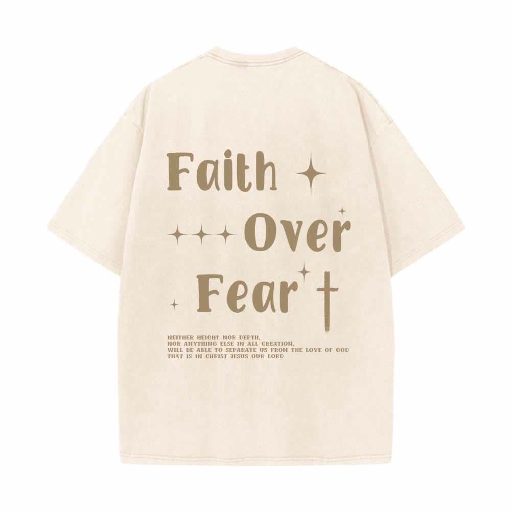 Christianartworkshop Glaube statt Angst – Sternenkreuz-Akzent vorne, Mini-Print hinten, großer Text, beidseitig gewaschenes T-Shirt - image 16