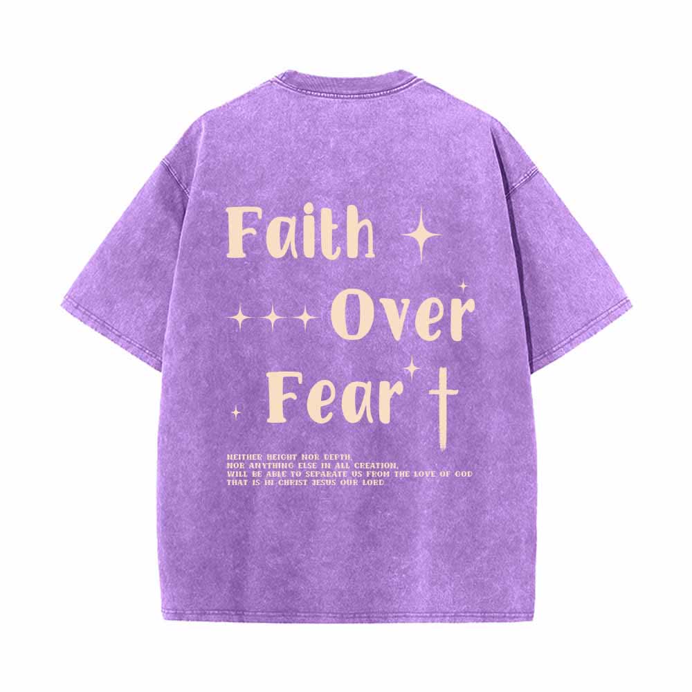 Christianartworkshop Glaube statt Angst – Sternenkreuz-Akzent vorne, Mini-Print hinten, großer Text, beidseitig gewaschenes T-Shirt - image 19