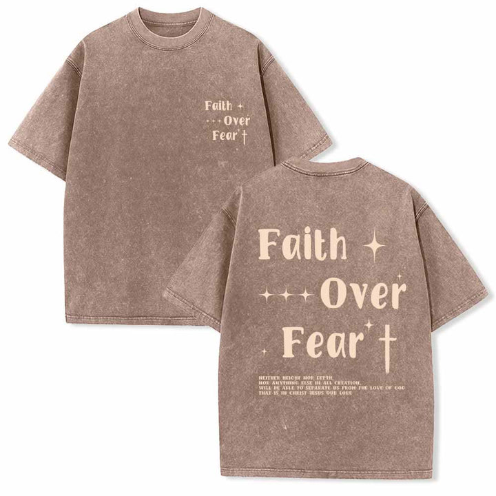 Christianartworkshop Glaube statt Angst – Sternenkreuz-Akzent vorne, Mini-Print hinten, großer Text, beidseitig gewaschenes T-Shirt - Braun - 5XL - image 3