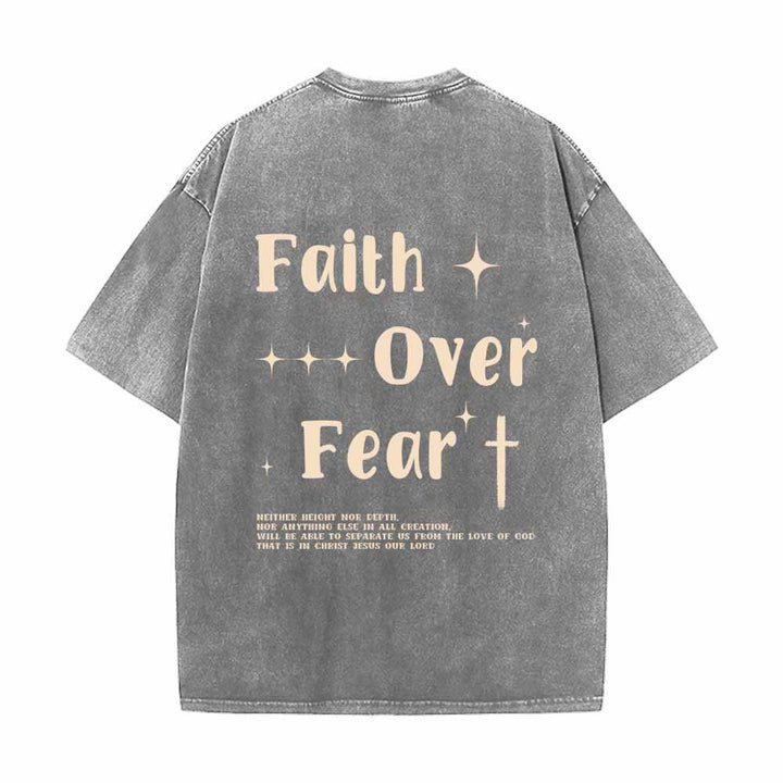Christianartworkshop Glaube statt Angst – Sternenkreuz-Akzent vorne, Mini-Print hinten, großer Text, beidseitig gewaschenes T-Shirt - image 7