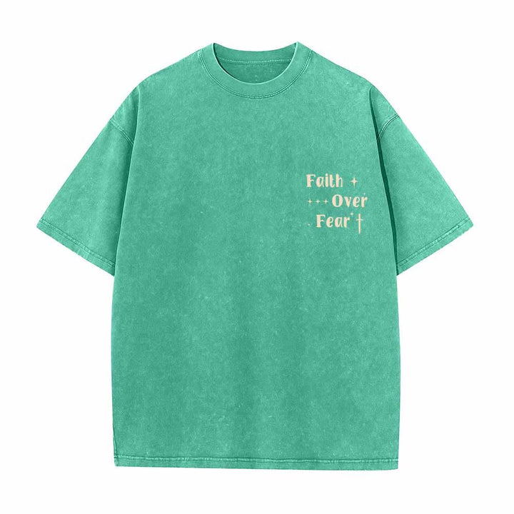 Christianartworkshop Glaube statt Angst – Sternenkreuz-Akzent vorne, Mini-Print hinten, großer Text, beidseitig gewaschenes T-Shirt - image 11