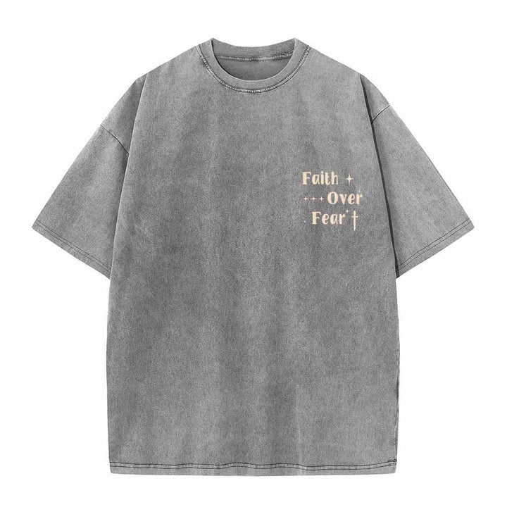 Christianartworkshop Glaube statt Angst – Sternenkreuz-Akzent vorne, Mini-Print hinten, großer Text, beidseitig gewaschenes T-Shirt - image 8
