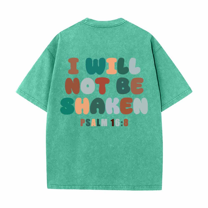 Christianartworkshop „Ich werde nicht erschüttert werden“ – Schräge Schulterpartie, Schriftzug vorne, mehrfarbige Buchstaben in Blasenform hinten, Psalm 16,8 – doppelseitig gewaschenes T-Shirt - image 13