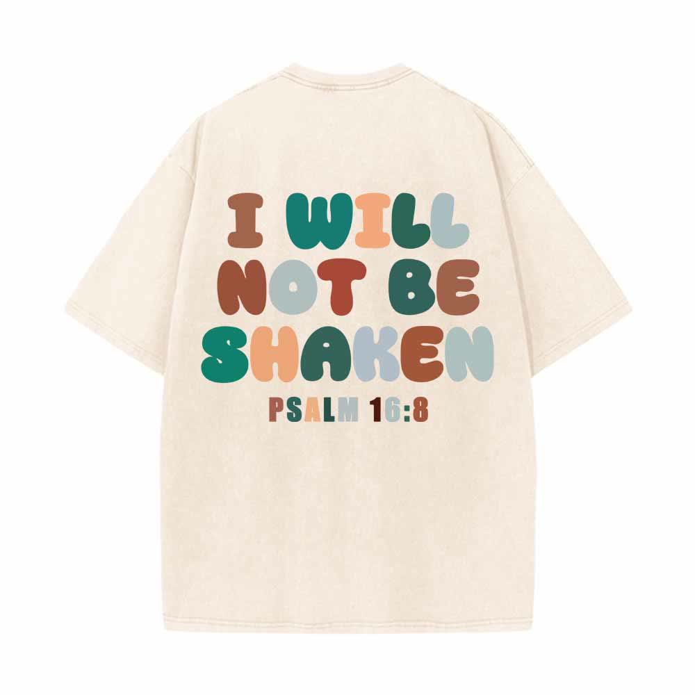 Christianartworkshop „Ich werde nicht erschüttert werden“ – Schräge Schulterpartie, Schriftzug vorne, mehrfarbige Buchstaben in Blasenform hinten, Psalm 16,8 – doppelseitig gewaschenes T-Shirt - image 19