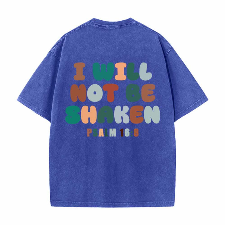 Christianartworkshop „Ich werde nicht erschüttert werden“ – Schräge Schulterpartie, Schriftzug vorne, mehrfarbige Buchstaben in Blasenform hinten, Psalm 16,8 – doppelseitig gewaschenes T-Shirt - image 4