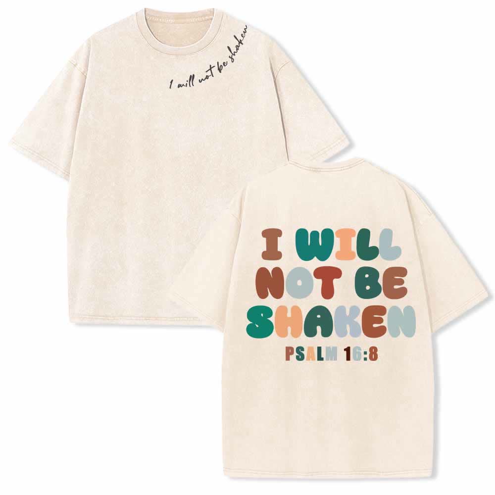 Christianartworkshop „Ich werde nicht erschüttert werden“ – Schräge Schulterpartie, Schriftzug vorne, mehrfarbige Buchstaben in Blasenform hinten, Psalm 16,8 – doppelseitig gewaschenes T-Shirt - Beige - 5XL - image 18