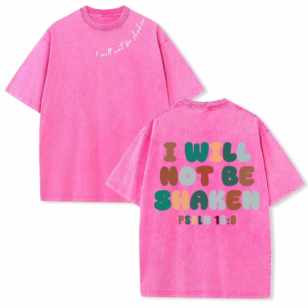 Christianartworkshop „Ich werde nicht erschüttert werden“ – Schräge Schulterpartie, Schriftzug vorne, mehrfarbige Buchstaben in Blasenform hinten, Psalm 16,8 – doppelseitig gewaschenes T-Shirt - Rosa - 5XL - image 24