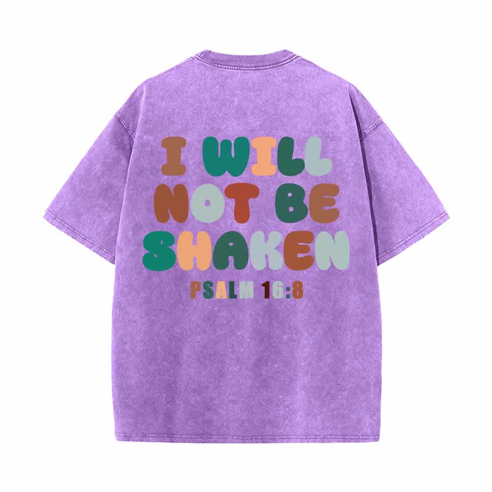 Christianartworkshop „Ich werde nicht erschüttert werden“ – Schräge Schulterpartie, Schriftzug vorne, mehrfarbige Buchstaben in Blasenform hinten, Psalm 16,8 – doppelseitig gewaschenes T-Shirt - image 22