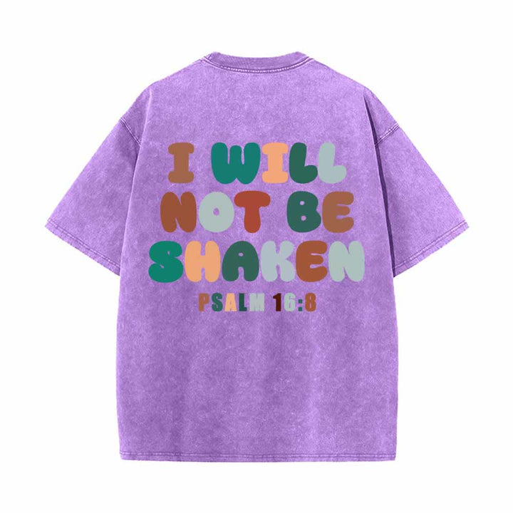 Christianartworkshop „Ich werde nicht erschüttert werden“ – Schräge Schulterpartie, Schriftzug vorne, mehrfarbige Buchstaben in Blasenform hinten, Psalm 16,8 – doppelseitig gewaschenes T-Shirt - image 22