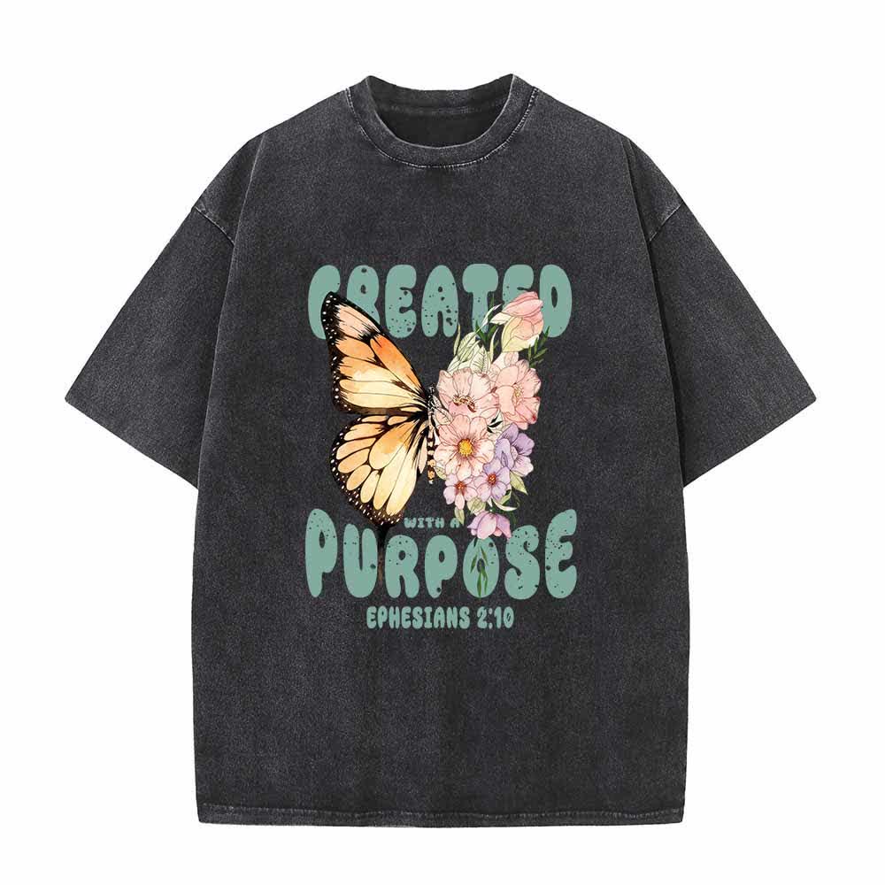 Christianartworkshop Mit Bedacht gestaltetes T-Shirt mit Monarchfalter- und Pastell-Wildblumenmotiv und dem Bibelvers Epheser 2,10 auf der Vorderseite – gewaschen - Schwarz - 5XL - image 6